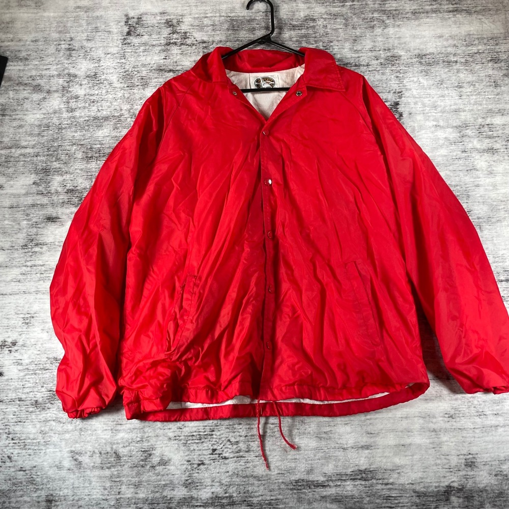 Midwest Traders Mens Red Nylon Coaches Jacket Cotton Lined Windbreaker Large